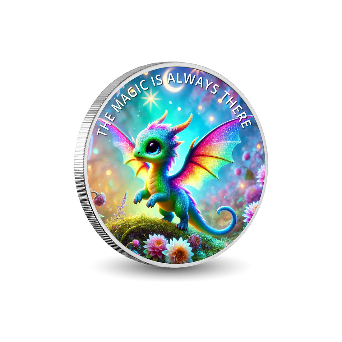 La magia è sempre lì: Celeste, il drago tessitore di sogni - Moneta colorata in argento da 1 oz