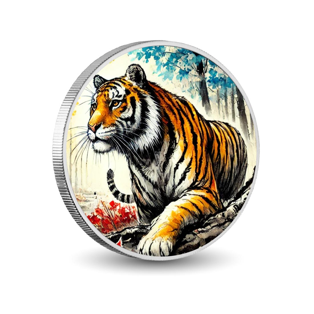 Tigre éclatant dans une forêt enchantée