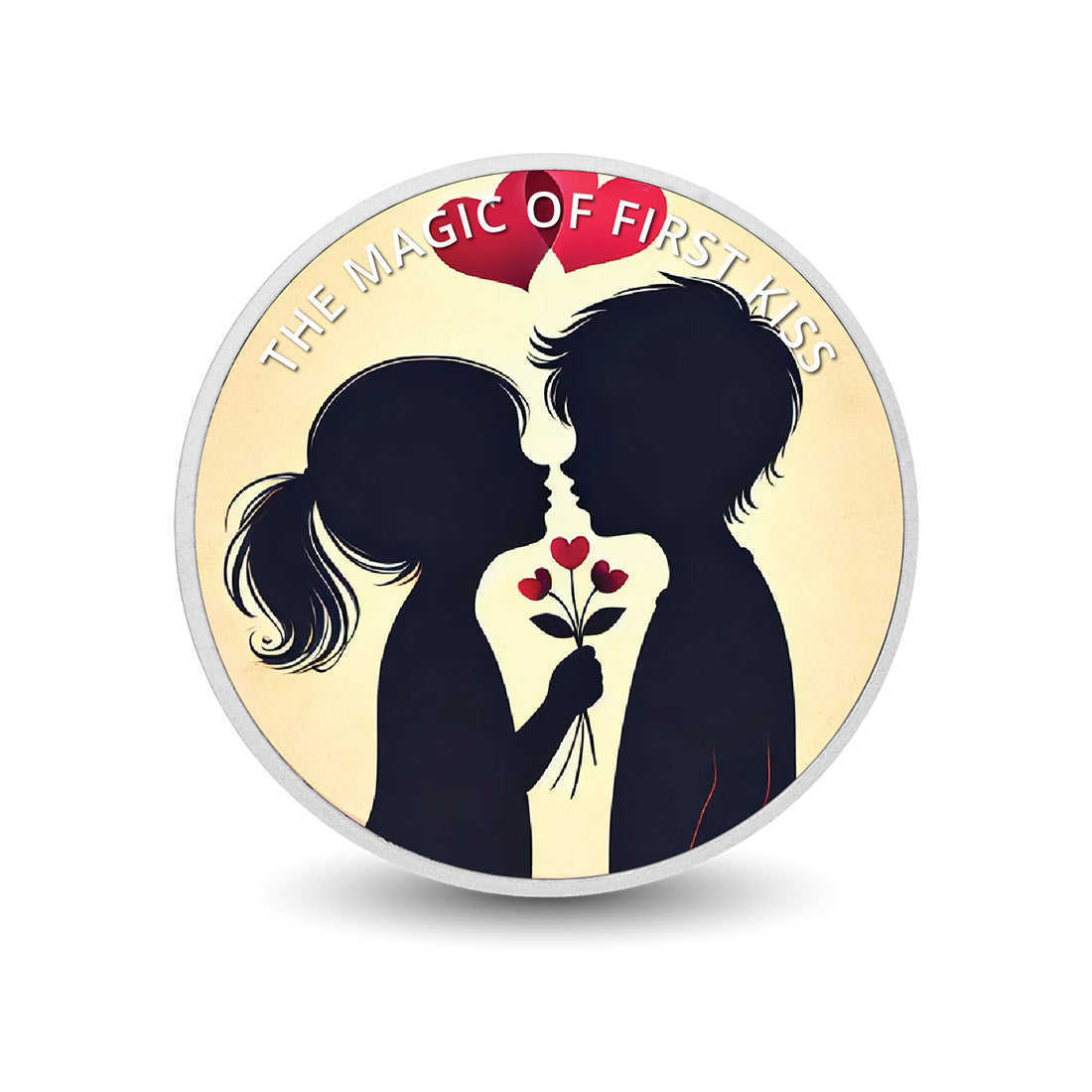 La magie du premier baiser : cœurs en fleurs, pièce colorée en argent de 1oz