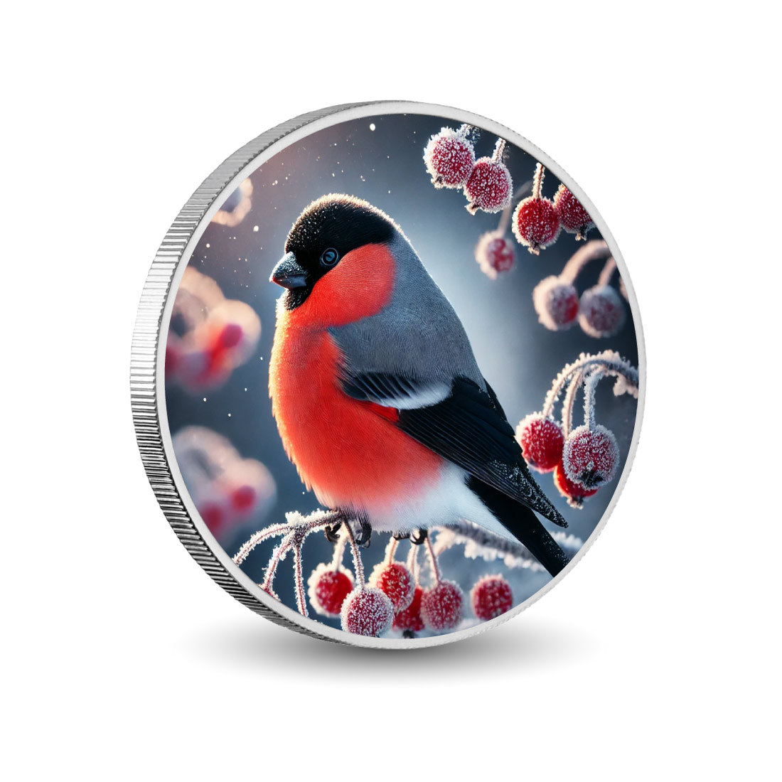 Crimson Frost: A Bullfinch's Elegance 1oz Silver