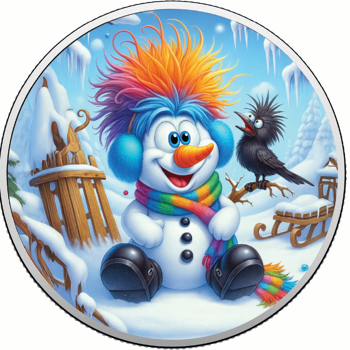 Frosty en couleurs éclatantes Pièce colorée en argent fin de 1 oz