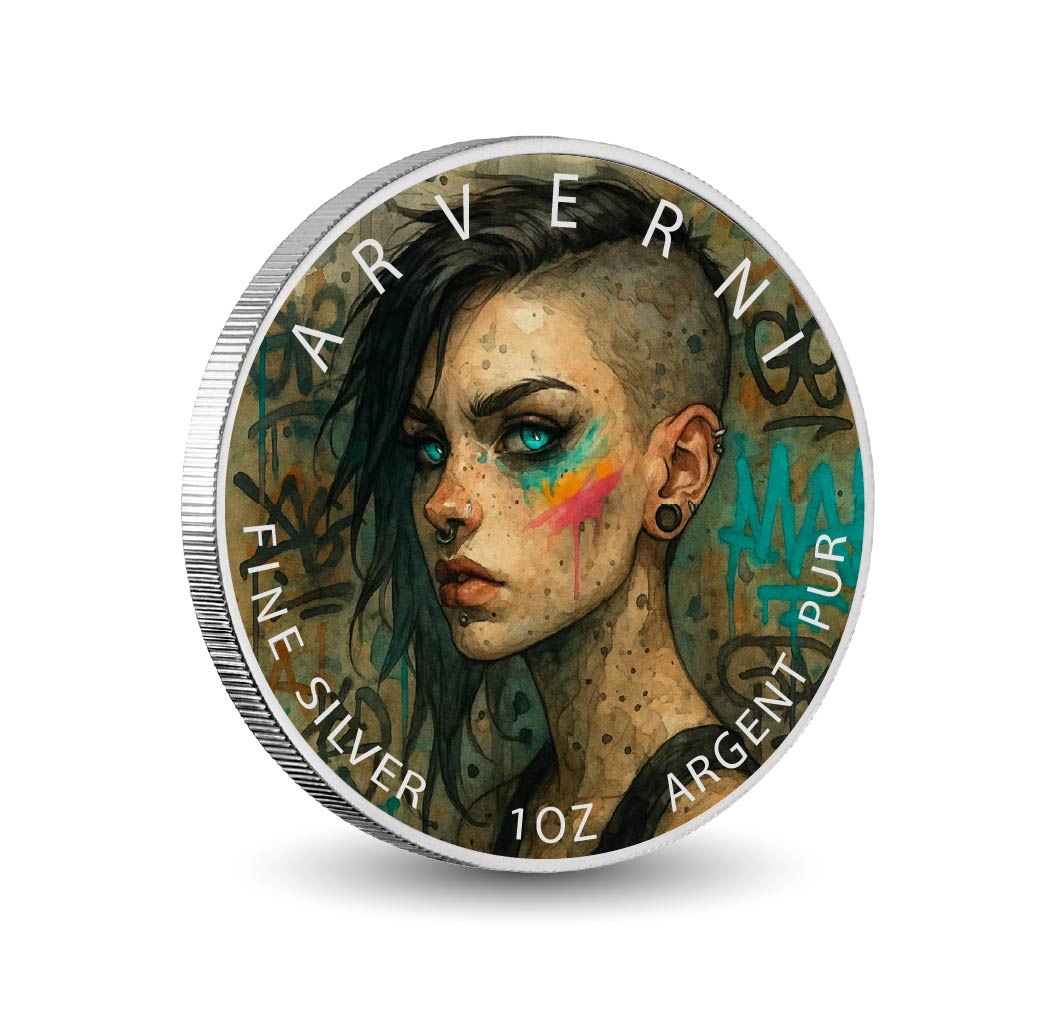 Pièce de monnaie de 1 oz en argent fin coloré « Règne néon : le fantôme du graffiti »