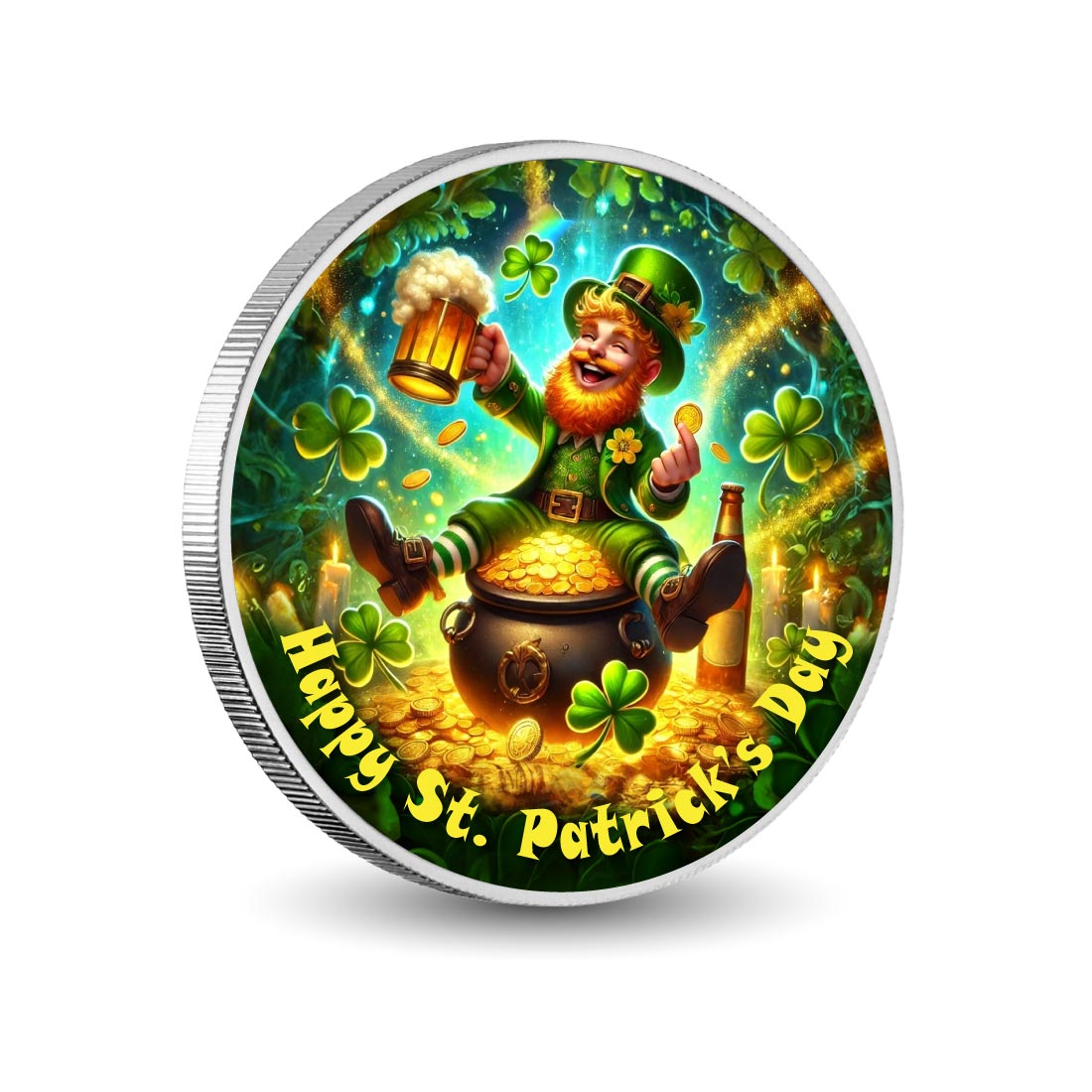 Lucky Leprechaun's Pot of Gold and Cheers 1oz Coloured Coin