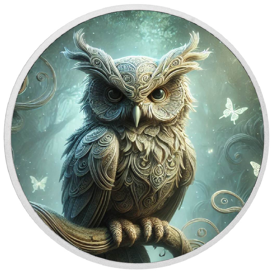 Hibou aux détails raffinés dans une lueur magique, pièce en argent de 1 oz
