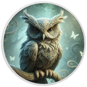 Hibou aux détails raffinés dans une lueur magique, pièce en argent de 1 oz