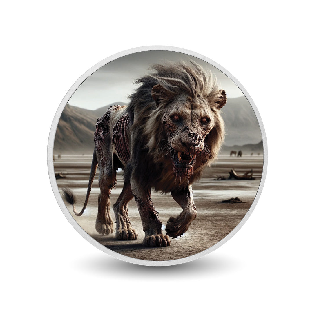 Déclin et ruines : pièce colorée en argent de 1 oz « Lion zombie »