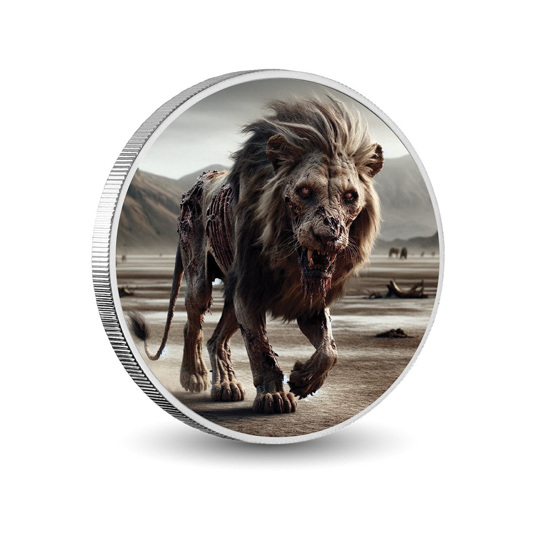 Déclin et ruines : pièce colorée en argent de 1 oz « Lion zombie »