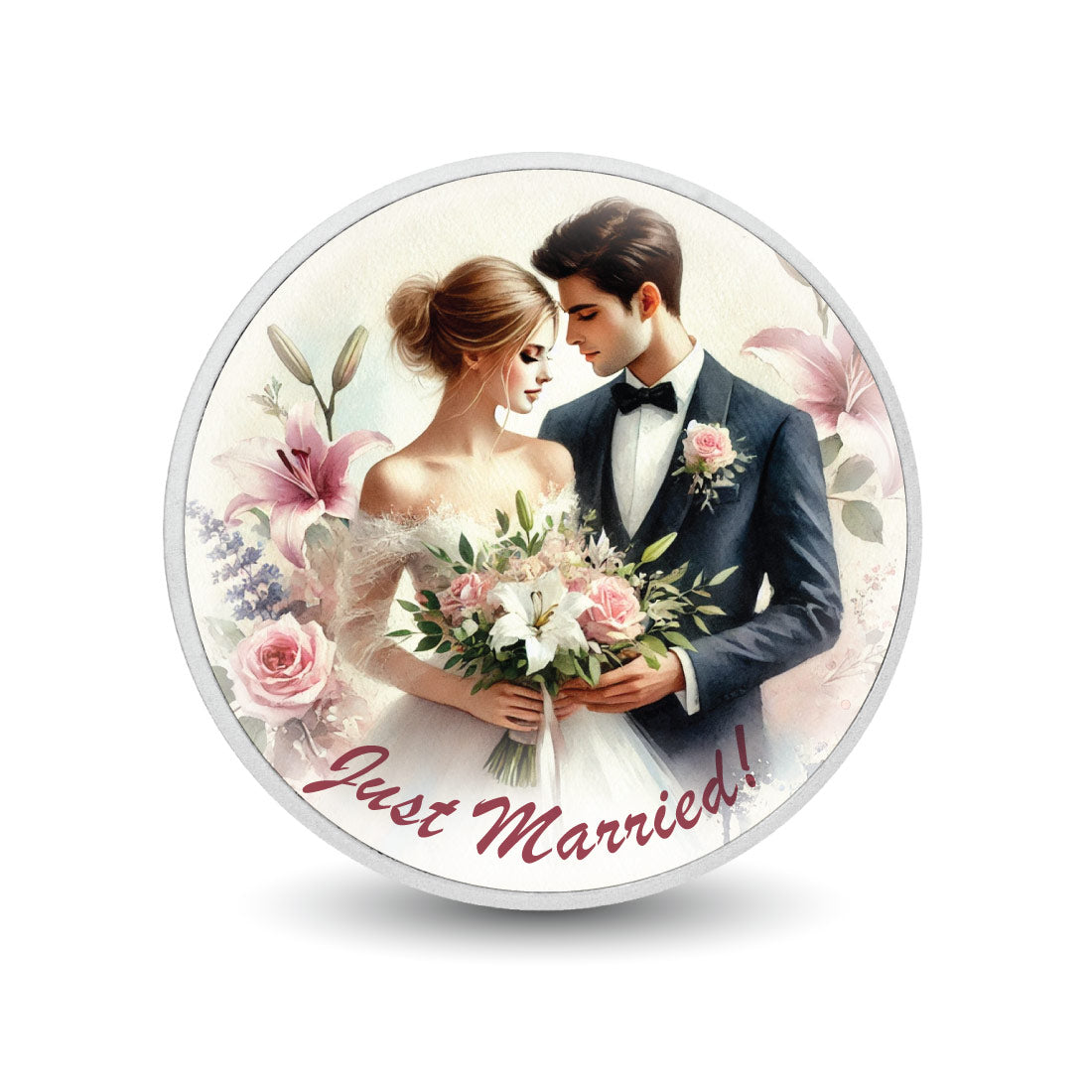 Jeunes mariés - Élégance florale, pièce en argent de 1oz