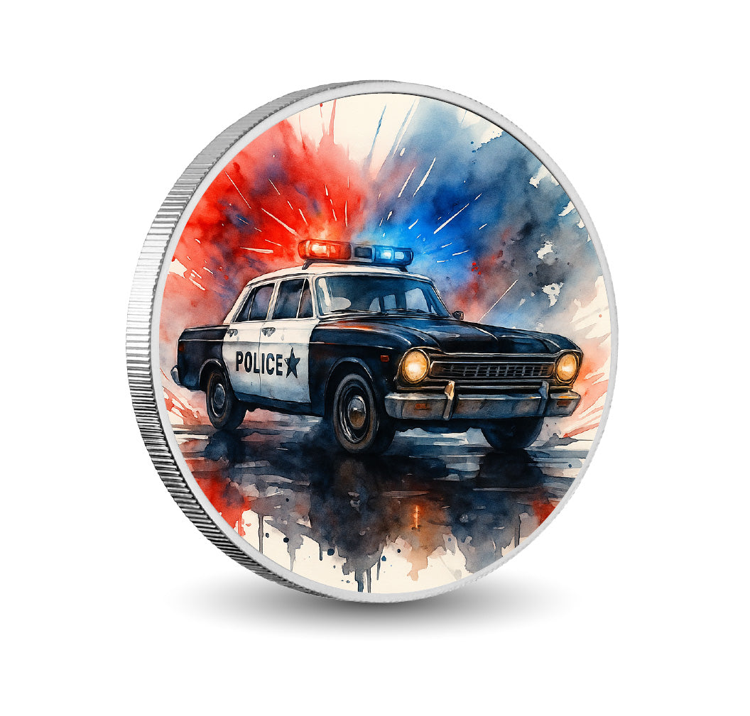 Pièce de monnaie de 1 oz en argent fin coloré « Justice en mouvement : les sirènes du passé »