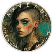 Pièce de monnaie de 1 oz en argent fin coloré « Règne néon : le fantôme du graffiti »