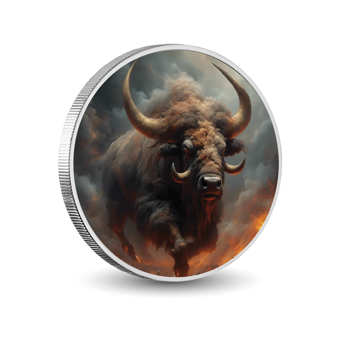 Fureur primordiale : la puissance du bison, pièce colorée en argent de 1 oz