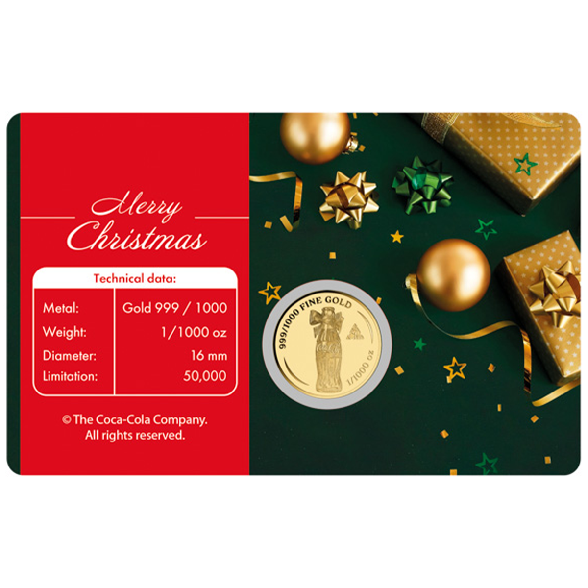 Coca-Cola Santa 999 Fine Gold 1/1000 oz Coin in Card