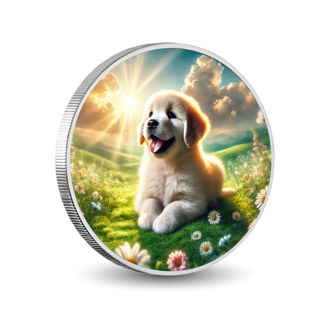 Sérénité ensoleillée : le paradis d’un chiot, pièce de 1oz