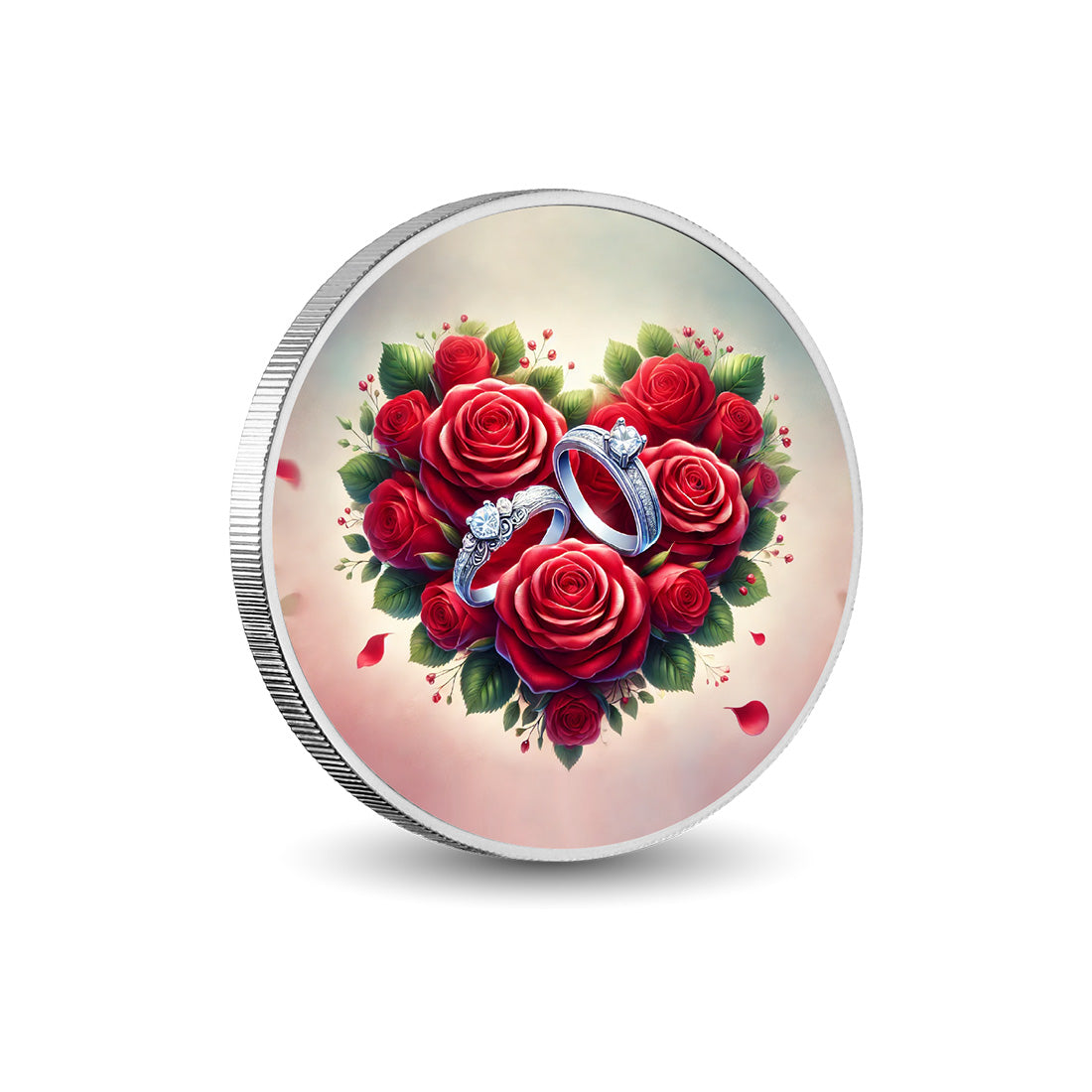 Cœurs enlacés, pièce colorée en argent de 1oz