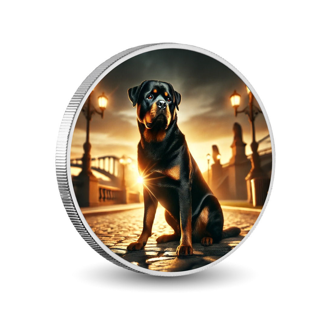 Guardian of the Bridge: Rottweiler's Golden Vigil 1oz Coin