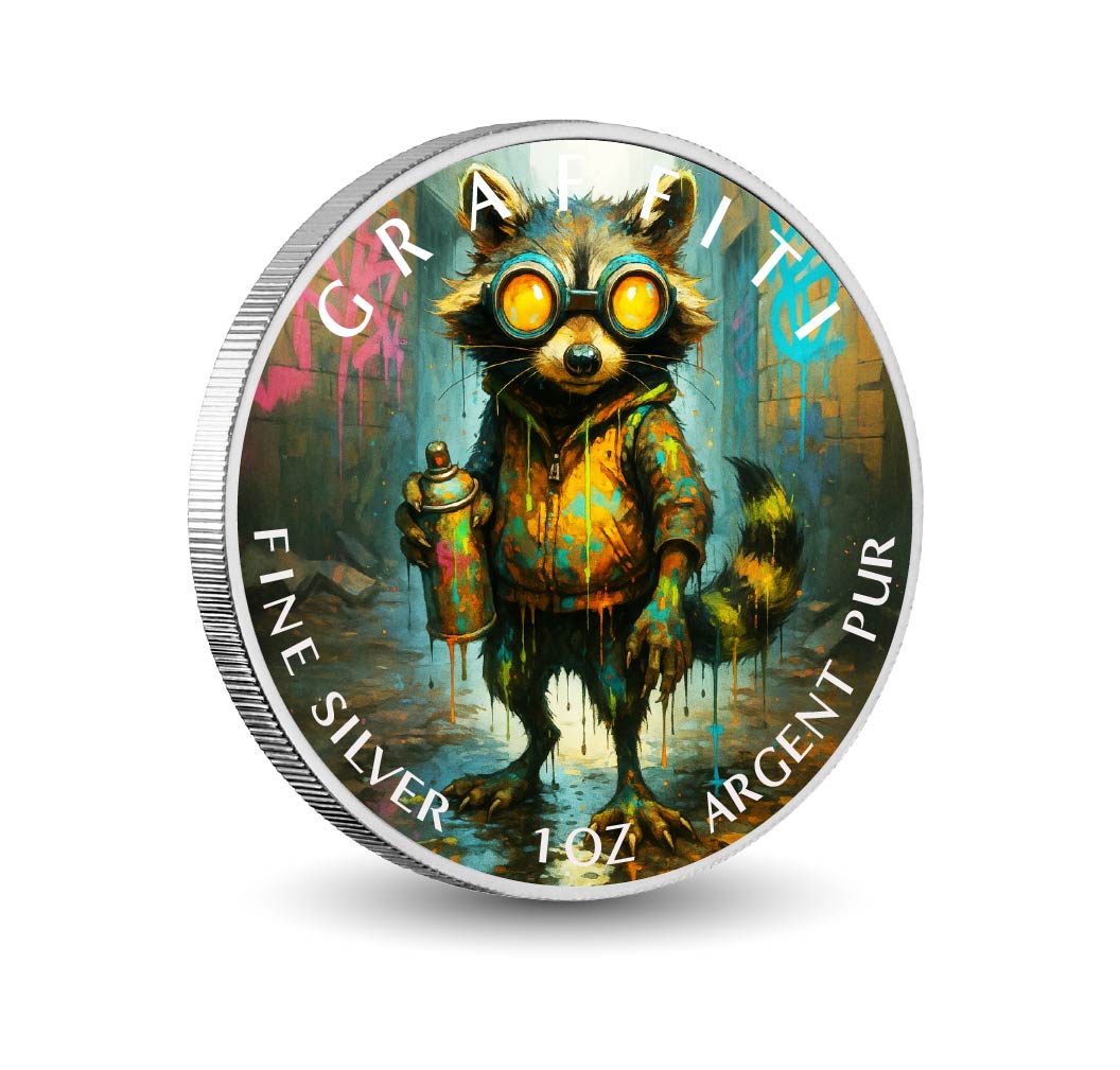 Urban Bandit – Graffitiowy Szop, 1oz, kolorowana moneta z czystego srebra