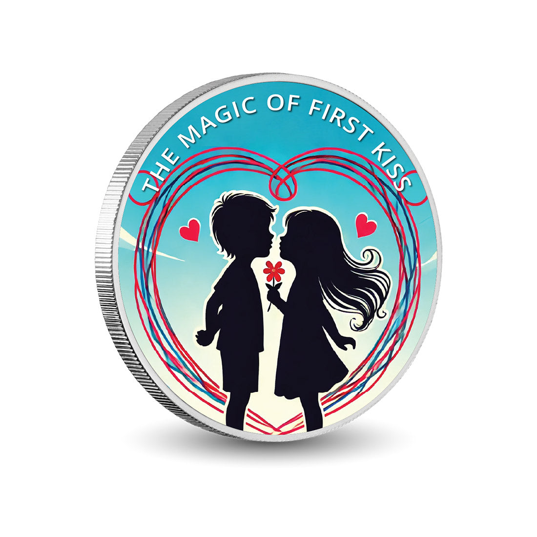 La magie du premier baiser : pris dans les liens de l’amour, pièce colorée en argent de 1oz