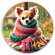 Compagnon douillet : le chihuahua enveloppé de chaleur, pièce de 1oz
