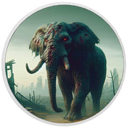Déclin et ruines : vision postapocalyptique de l’éléphant, pièce colorée en argent de 1 oz