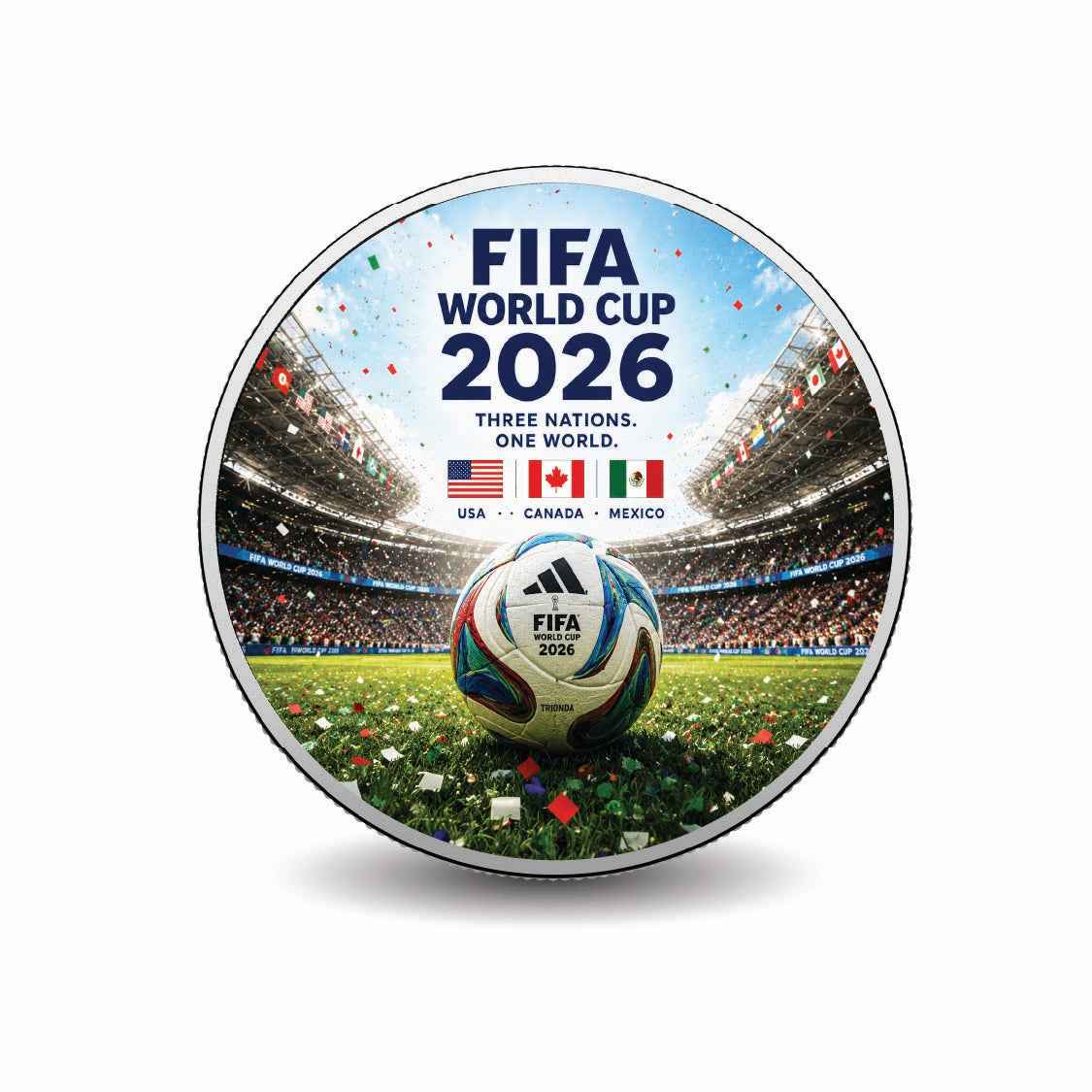Three Nations. One World: FIFA World Cup 2026 1oz 999 Silver BU Colourized