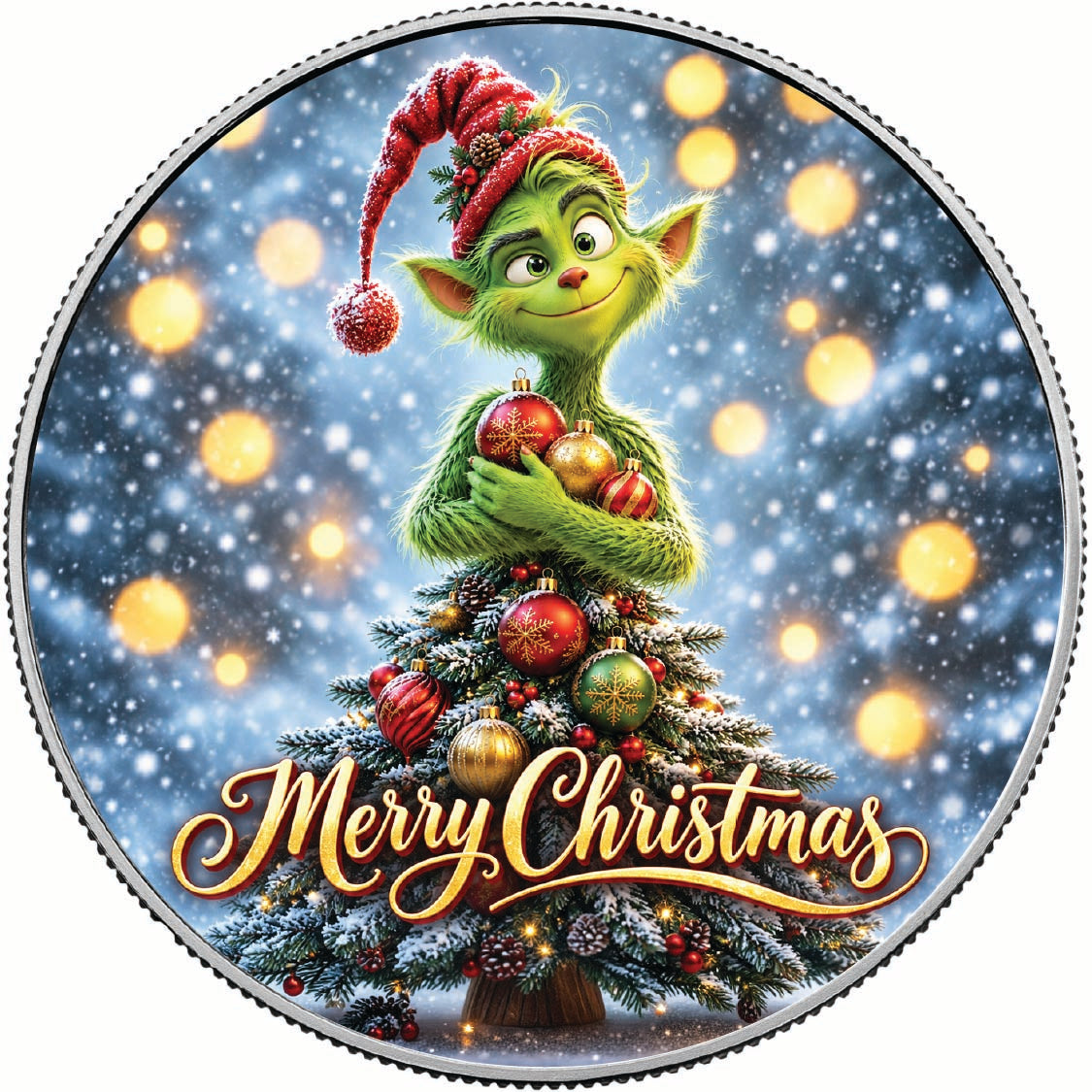The Christmas Charmer 1oz 999.9 Fine Silver Coin Colorized BU Finish