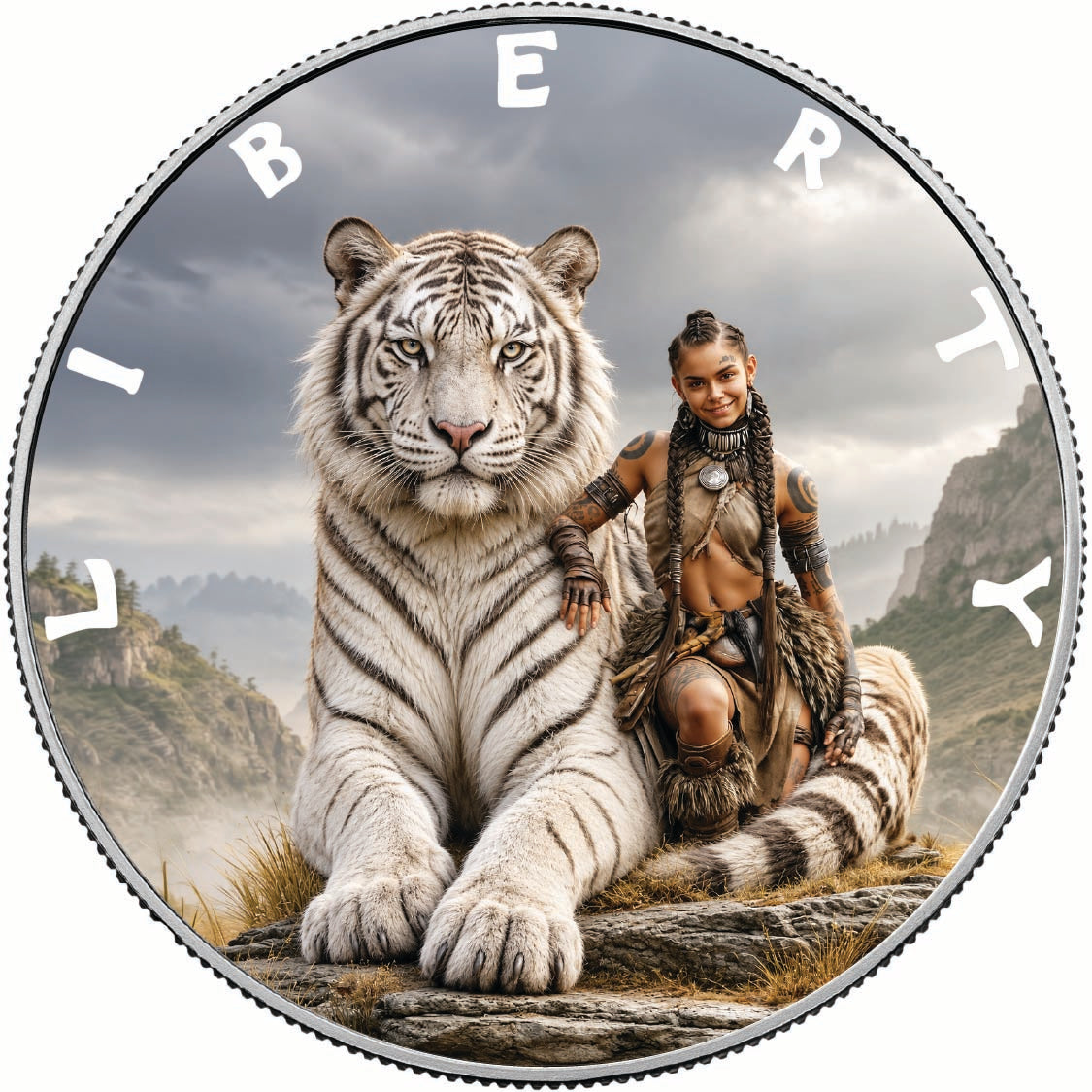 Queen of the White Tiger 1oz .999 Fine Silver Coin – Colorized BU Finish