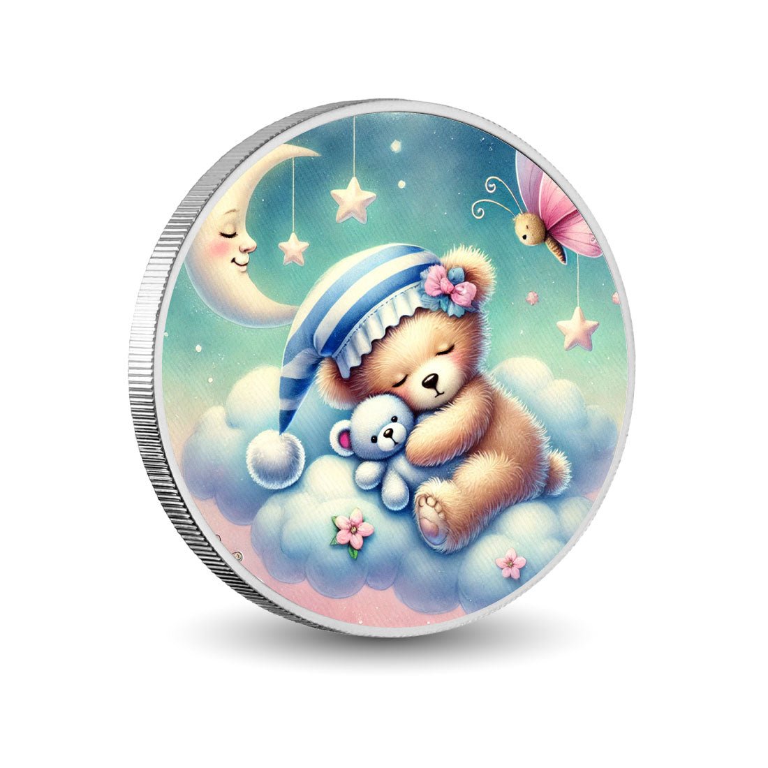 A Cuddle Full of Love - Blossom Bear's Cloudy Cuddle 1oz Silver Coloured Coin - Arverni Mint
