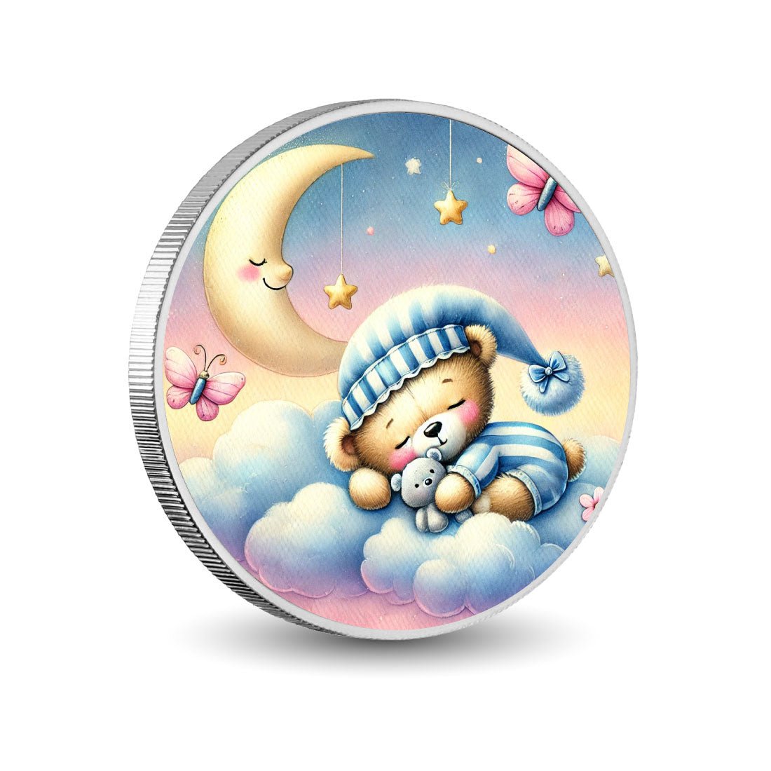 A Cuddle Full of Love - Butterfly Dreams and Moonlit Cuddles 1oz Silver Coloured Coin - Arverni Mint