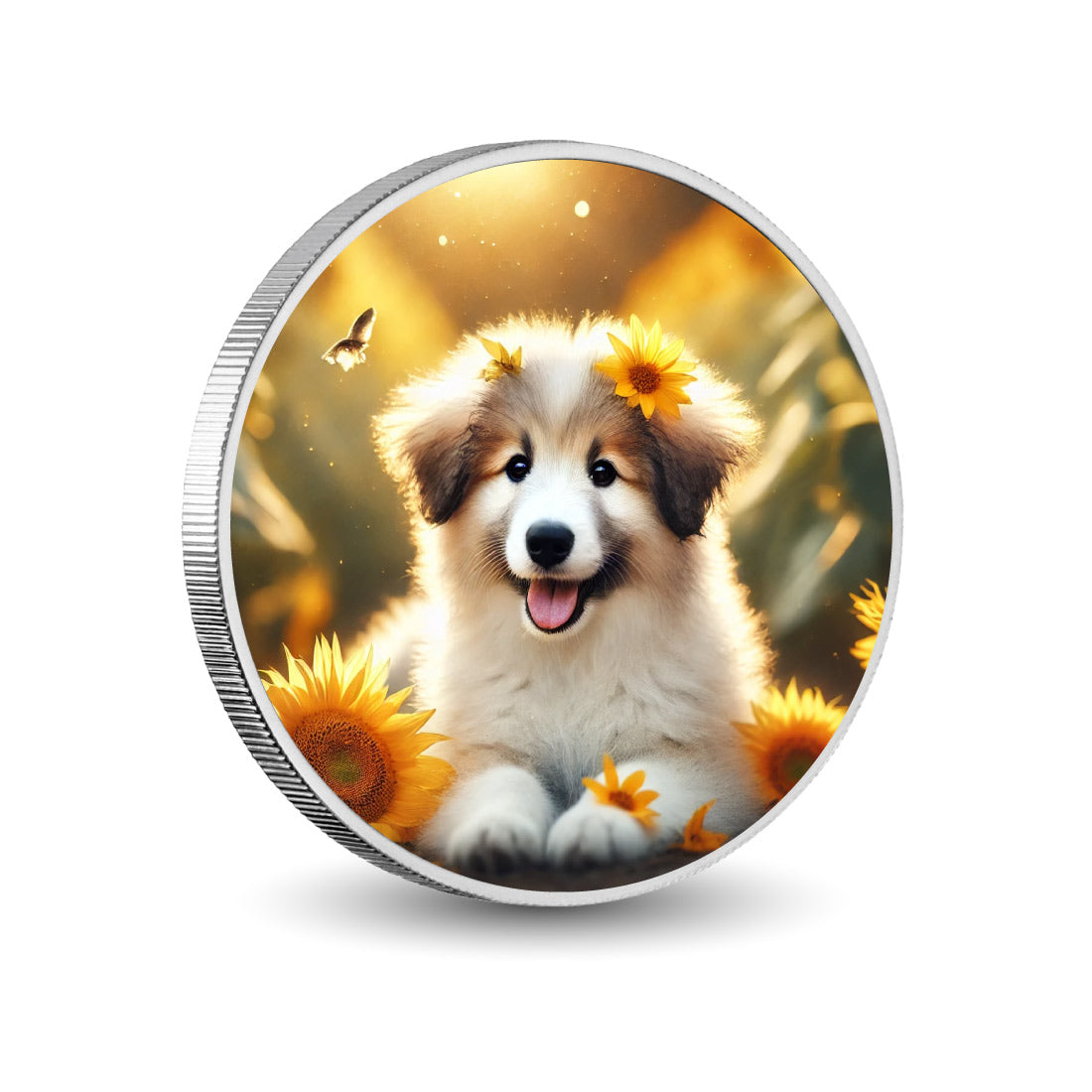 Golden Bloom: A Pup's Sunflower Moment 1oz Coin