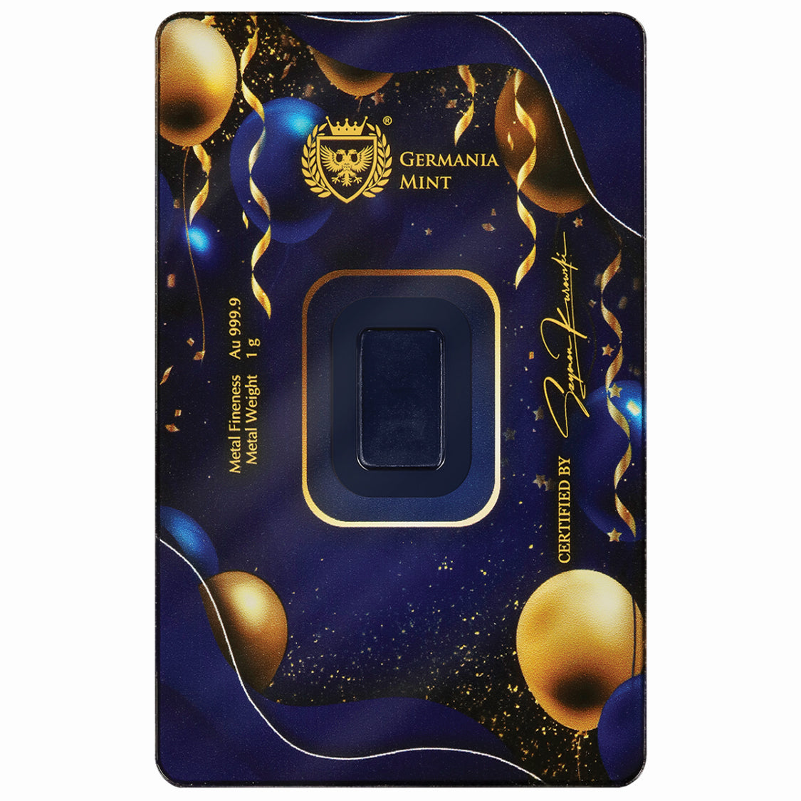 Joyeux anniversaire Lingotin frappé en or 24 carats de 1 g, emballé dans un Safepack