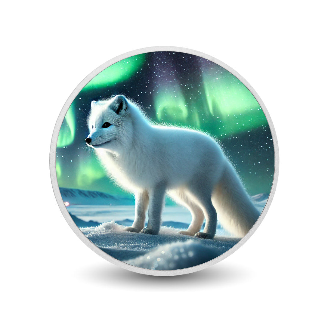 Éclat arctique : le renard sous les aurores boréales, pièce colorée