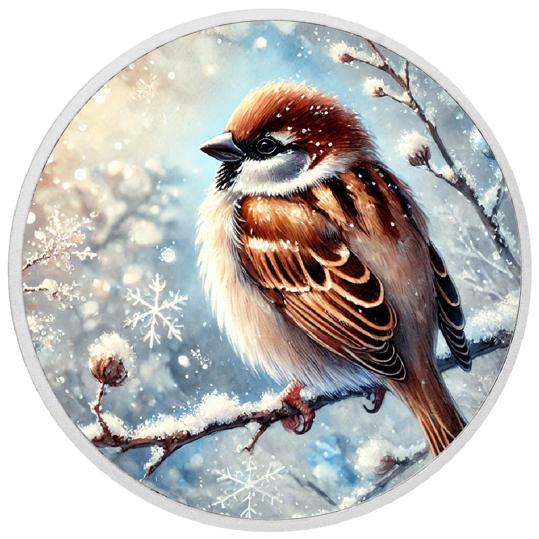 Winter's Embrace: Sparrow in the Snow 1oz Silver Coin
