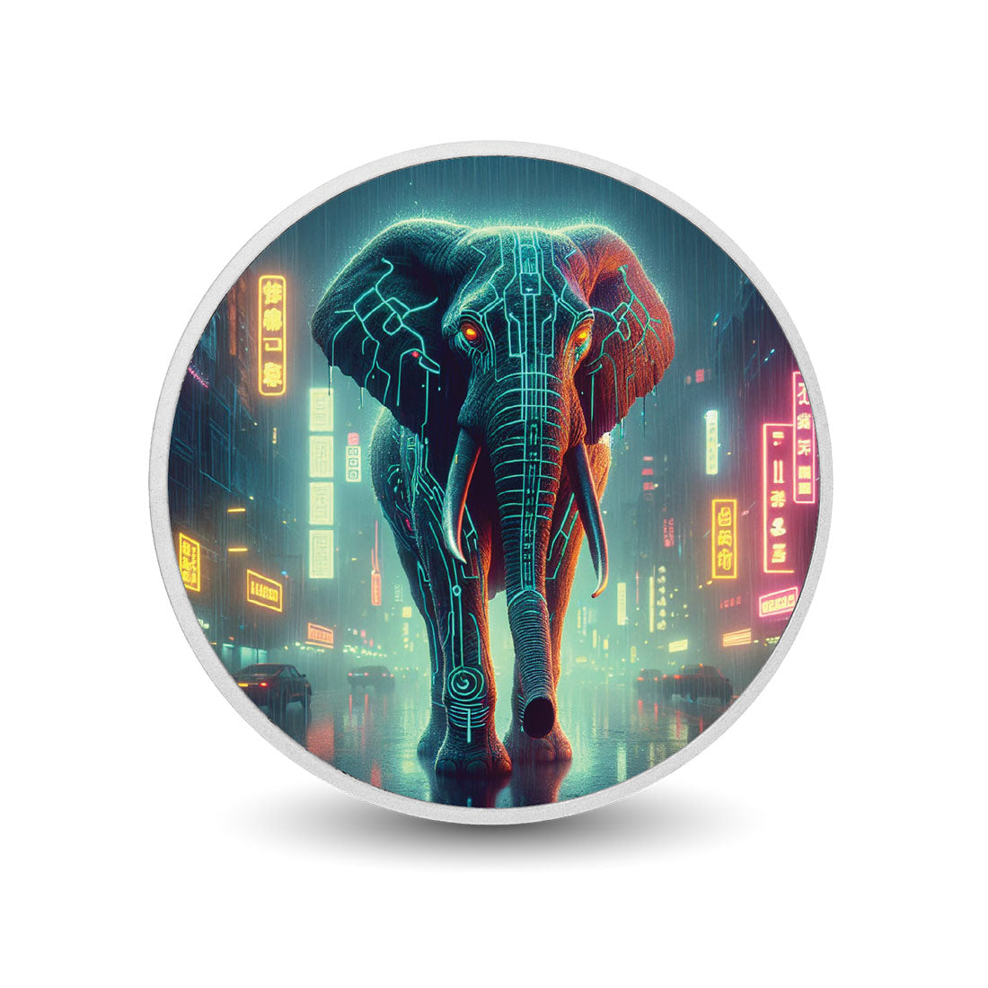 L’avenir néon : pièce colorée en argent de 1 oz « Éléphant cyberpunk »