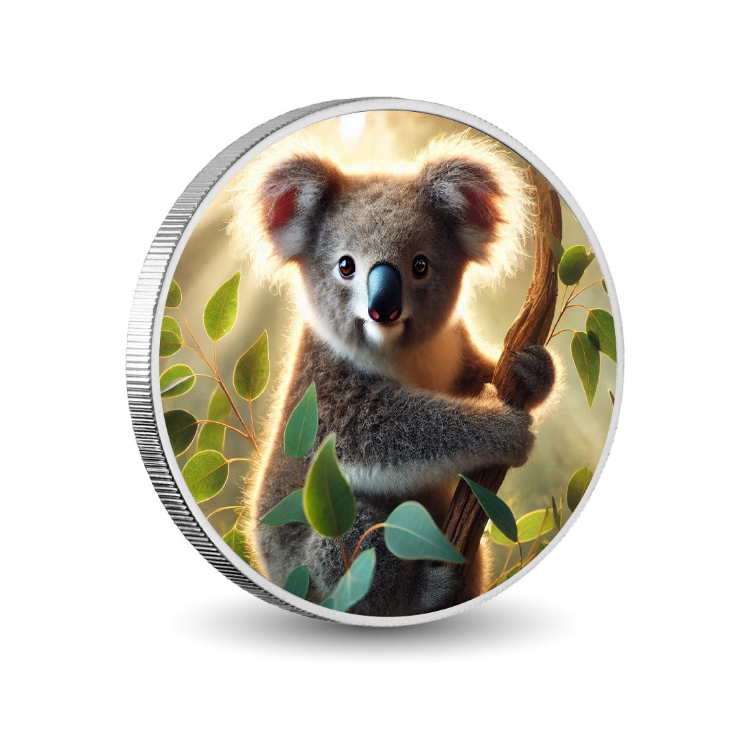 Perchoir feuillu : le koala dans la lumière des eucalyptus, pièce colorée