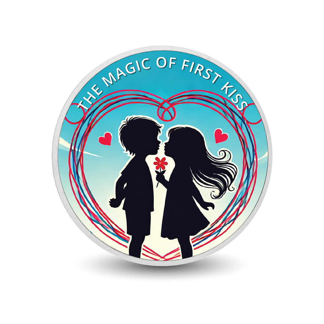 La magie du premier baiser : pris dans les liens de l’amour, pièce colorée en argent de 1oz