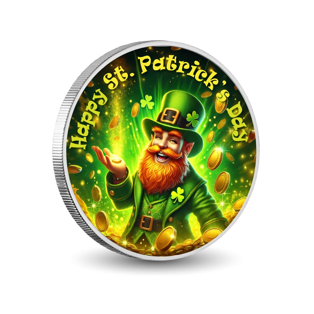 Golden Coins and Cheerful Leprechaun Magic 1oz Coloured Coin
