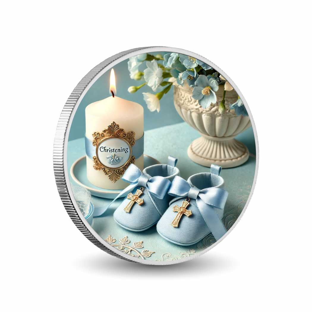 Baptême d’un petit garçon, pièce colorisée de 1oz en argent