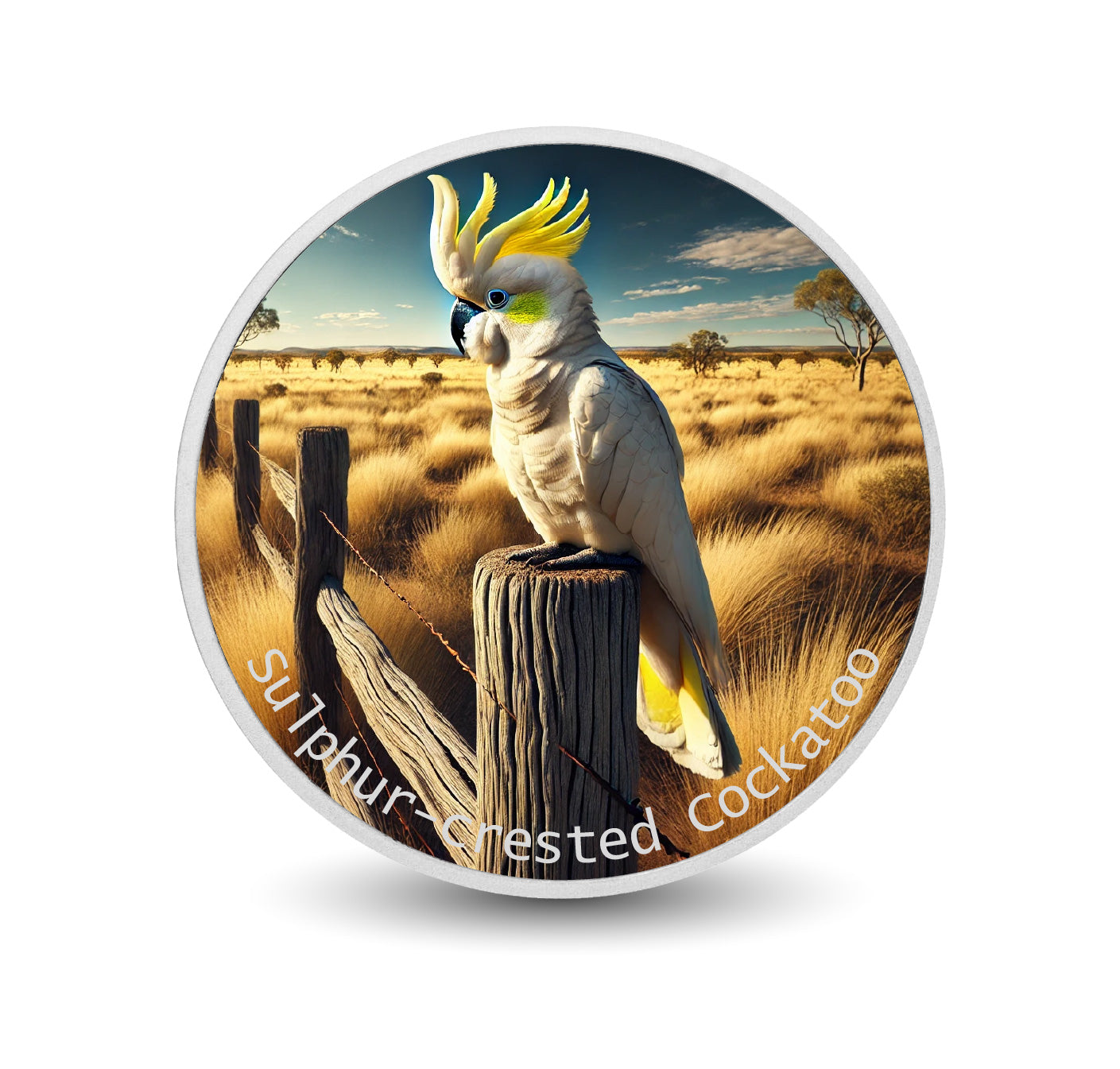 Sentinelle dorée : le cacatoès à huppe jaune 1oz Argent coloré