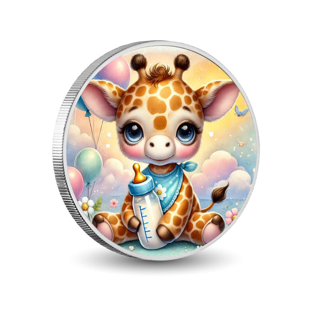 Baby Giraffe Bliss 1oz Silver Coloured Coin - Arverni Mint
