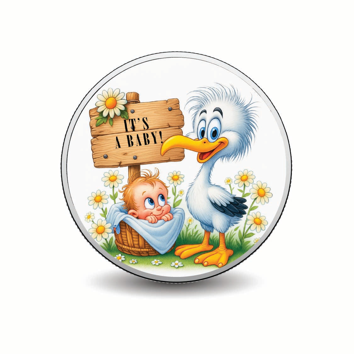 Joie de bébé, livraison spéciale, pièce de 1 oz d’argent fin colorisée