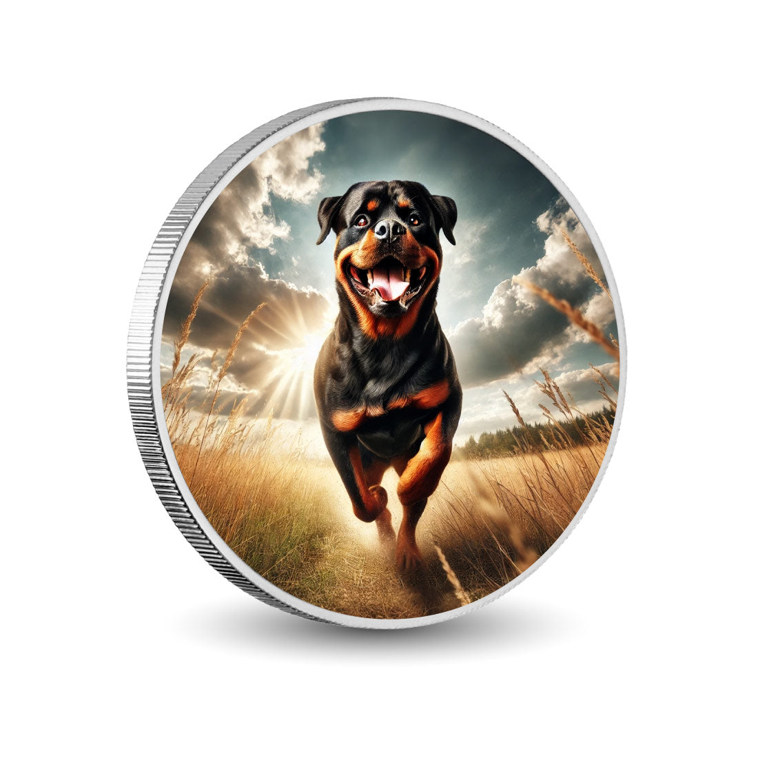 Énergie sans limites : la course du rottweiler vers la liberté, pièce de 1oz