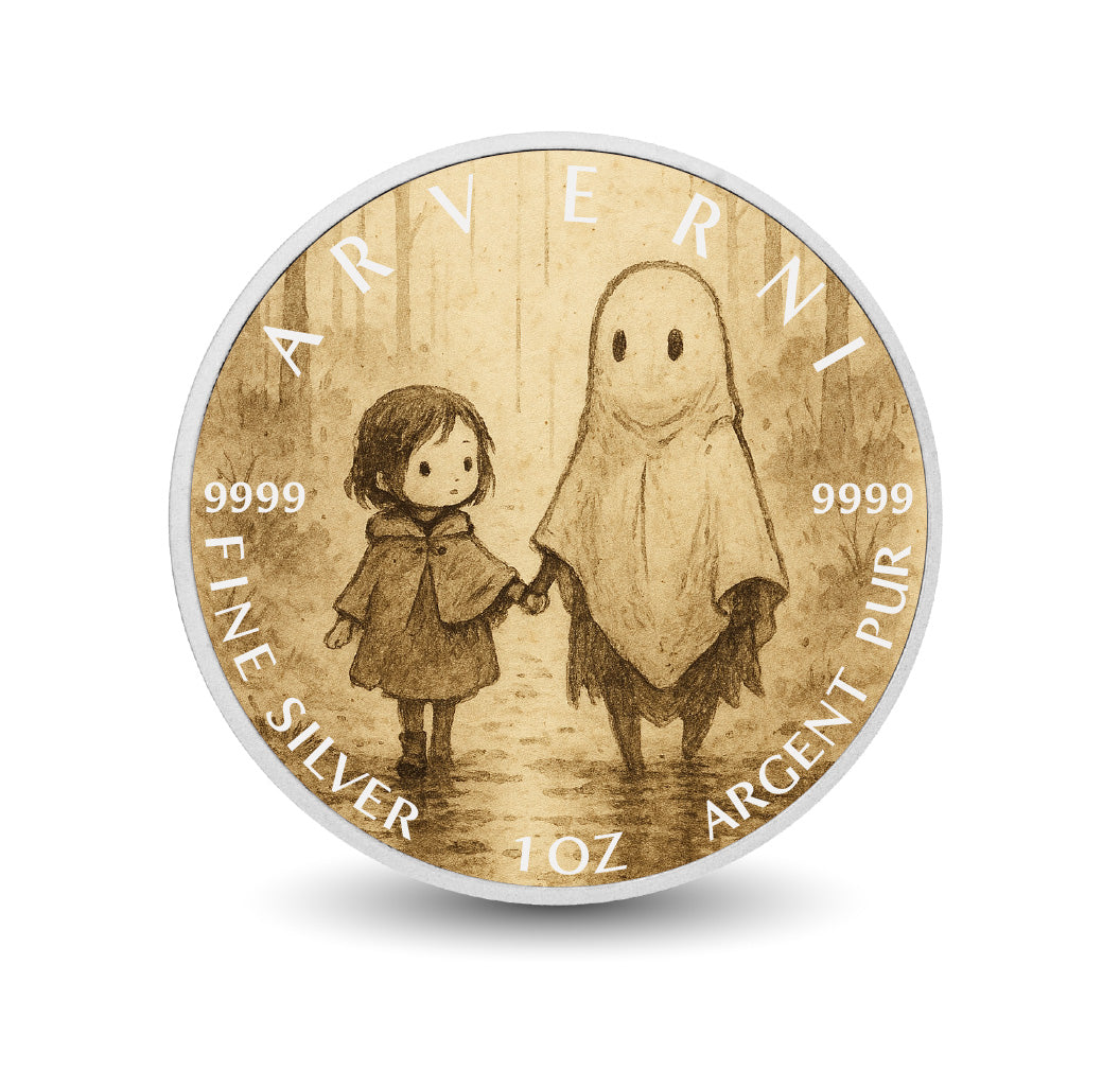 Pièce de monnaie de 1 oz en argent fin coloré « Promenade fantomatique : murmures de bonté »