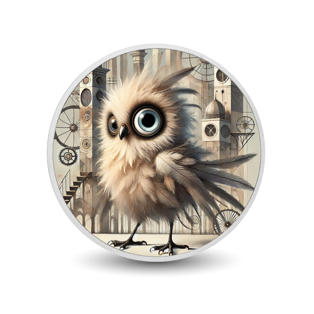 Hibou chrono : gardien des flèches usées par le temps, pièce colorée