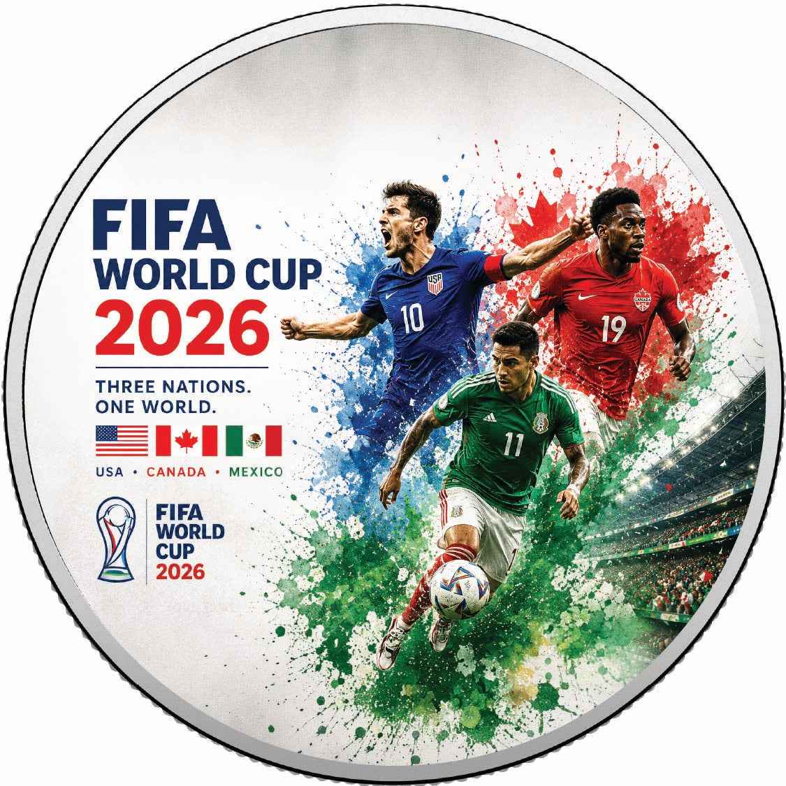 Where Legends Will Rise: FIFA World Cup 2026 1oz 999 Silver BU Colourized