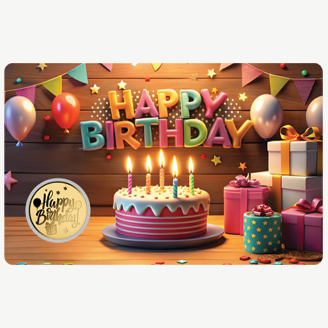 Torta di compleanno Moneta in oro fino 999 da 1/1000 oz in confezione con cartoncino