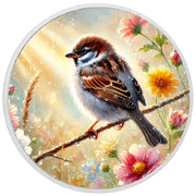 Golden Dawn: Sparrow in a Dewy Meadow 1oz Silver Coin