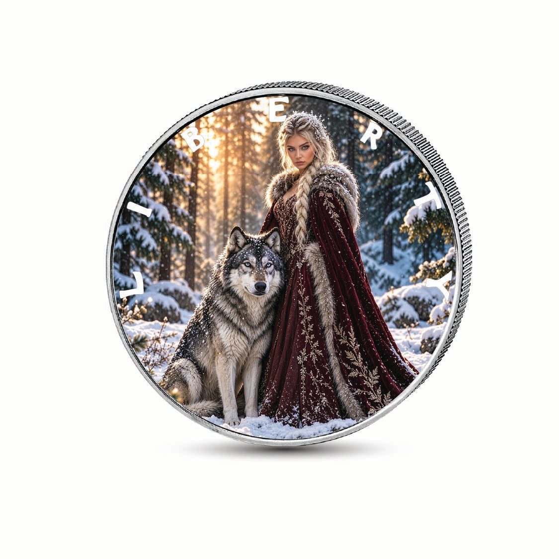 Queen of the Winter Wolves 1oz .999 Fine Silver Coin – Colorized BU Finish