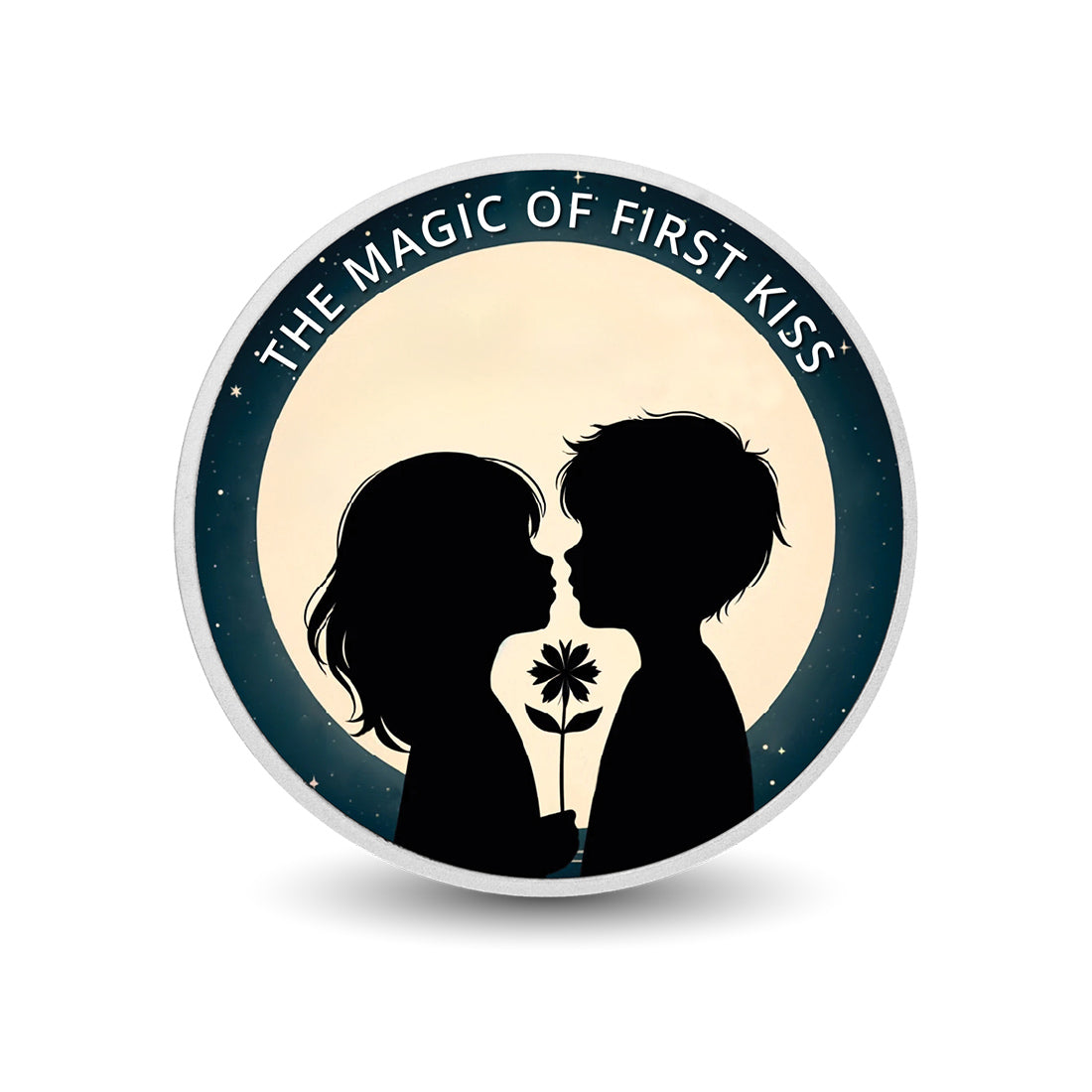La magie du premier baiser : instants au clair de lune, pièce colorée en argent de 1oz