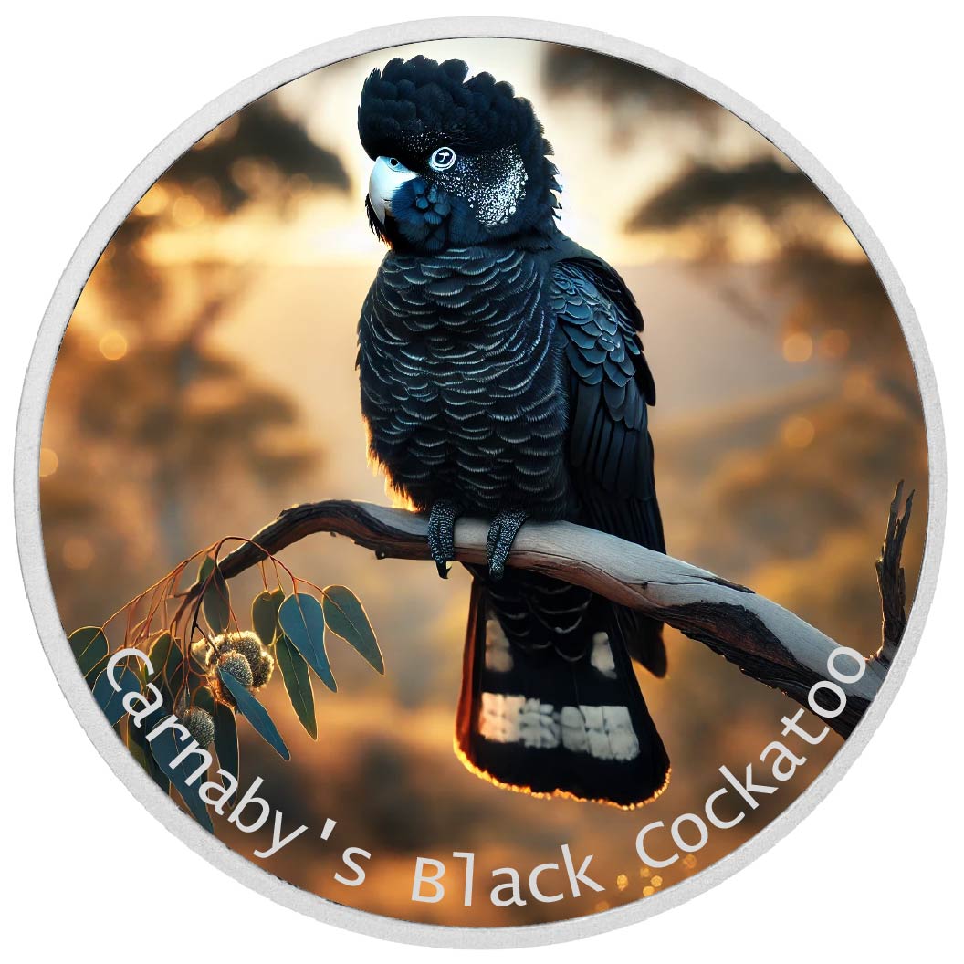 Twilight Guardian: Carnaby's Black Cockatoo 1oz Coloured Silver