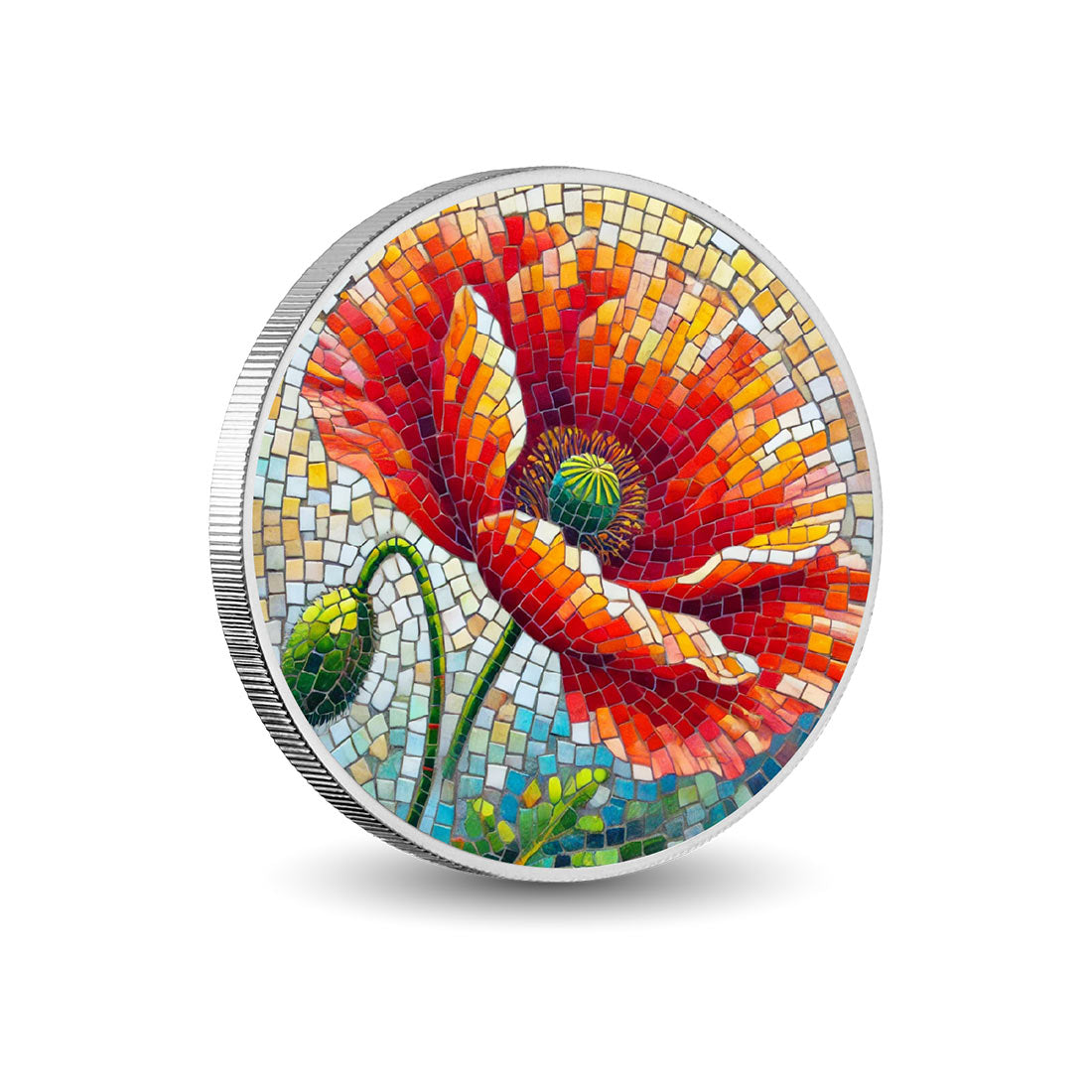 Radiant Poppy Mosaic 1oz Silver Coloured Coin